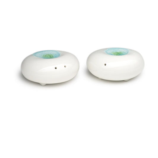 Porcelain salt and pepper shakers with ceramic glaze