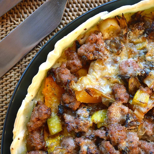 Pumpkin, Leek, and Sausage tart