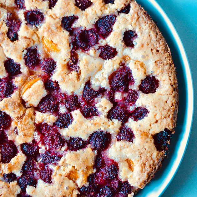 Hazelnut, Peach, and Raspberry Cake