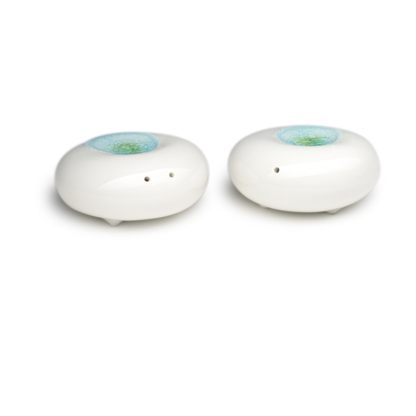 Porcelain salt and pepper shakers with ceramic glaze