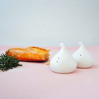 KISSES ceramic salt and pepper shakers in white porcelain