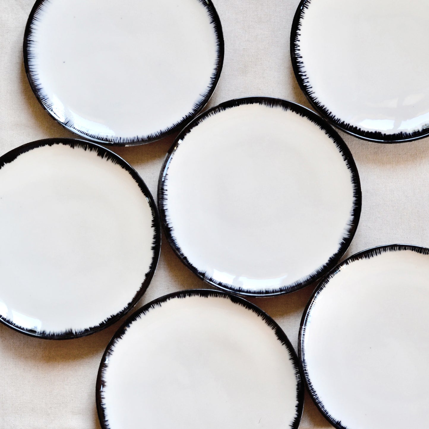 Set of 6 Hand-Painted Black Rim Plates (Custom Order)