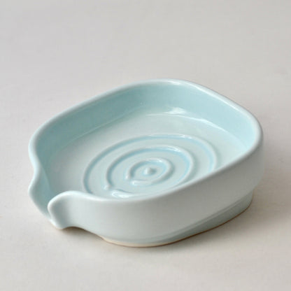 Celadon self draining ceramic soap dish porcelain holder