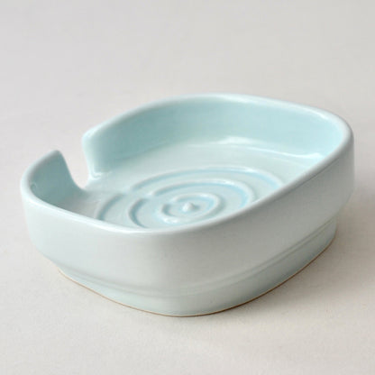 Celadon self draining ceramic soap dish porcelain holder