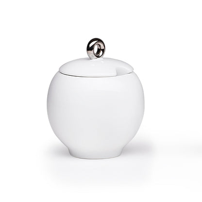 Glossy white ceramic creamer pitcher and sugar bowl set