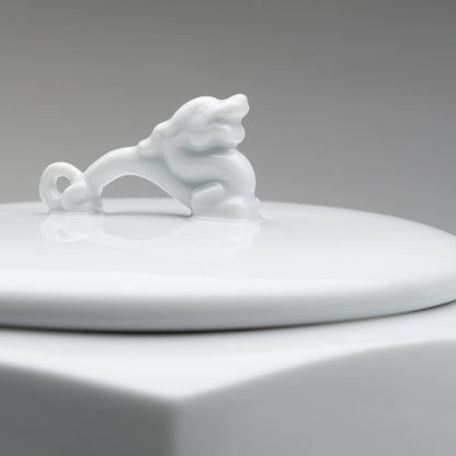 Dragon ceramic jar with porcelain hexagonal canister