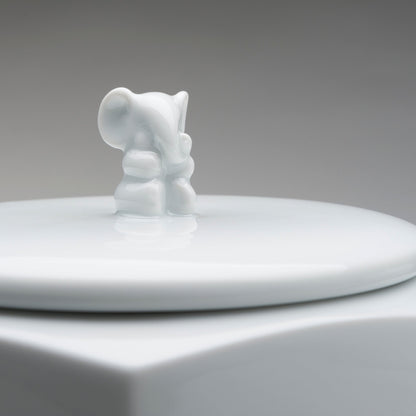 Elephant ceramic jar with porcelain storage canister lid