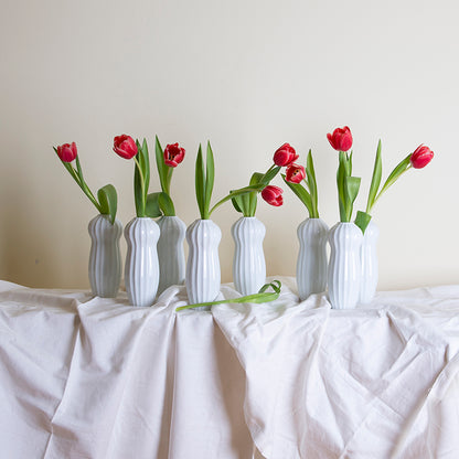 MAJA tall ribbed porcelain Ikebana vase in Japandi style