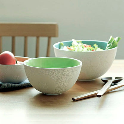 Handmade textured ceramic serving bowls set of three