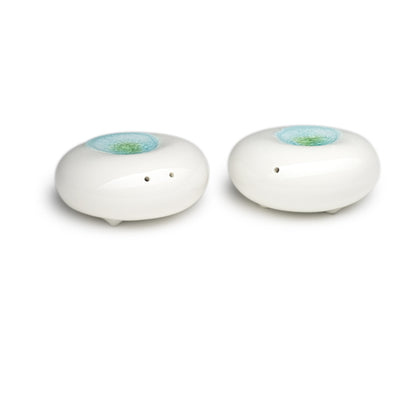 Modern minimalist porcelain salt and pepper shakers by Maia Ming Designs, high-fired and food-safe, Zen inspired artisan pottery handmade in Barcelona.