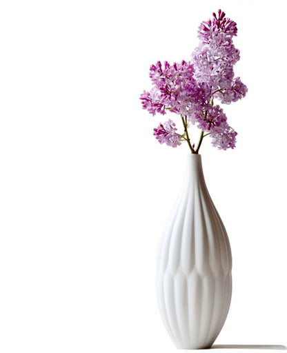 Tall textured porcelain flower vase with ceramic surface finish