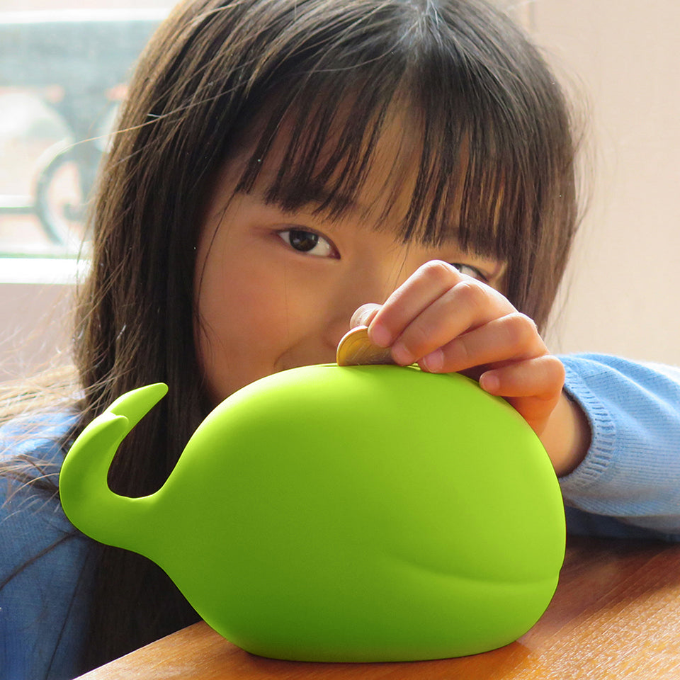 SAVE THE WHALES bank - Money Bank for Kids - green