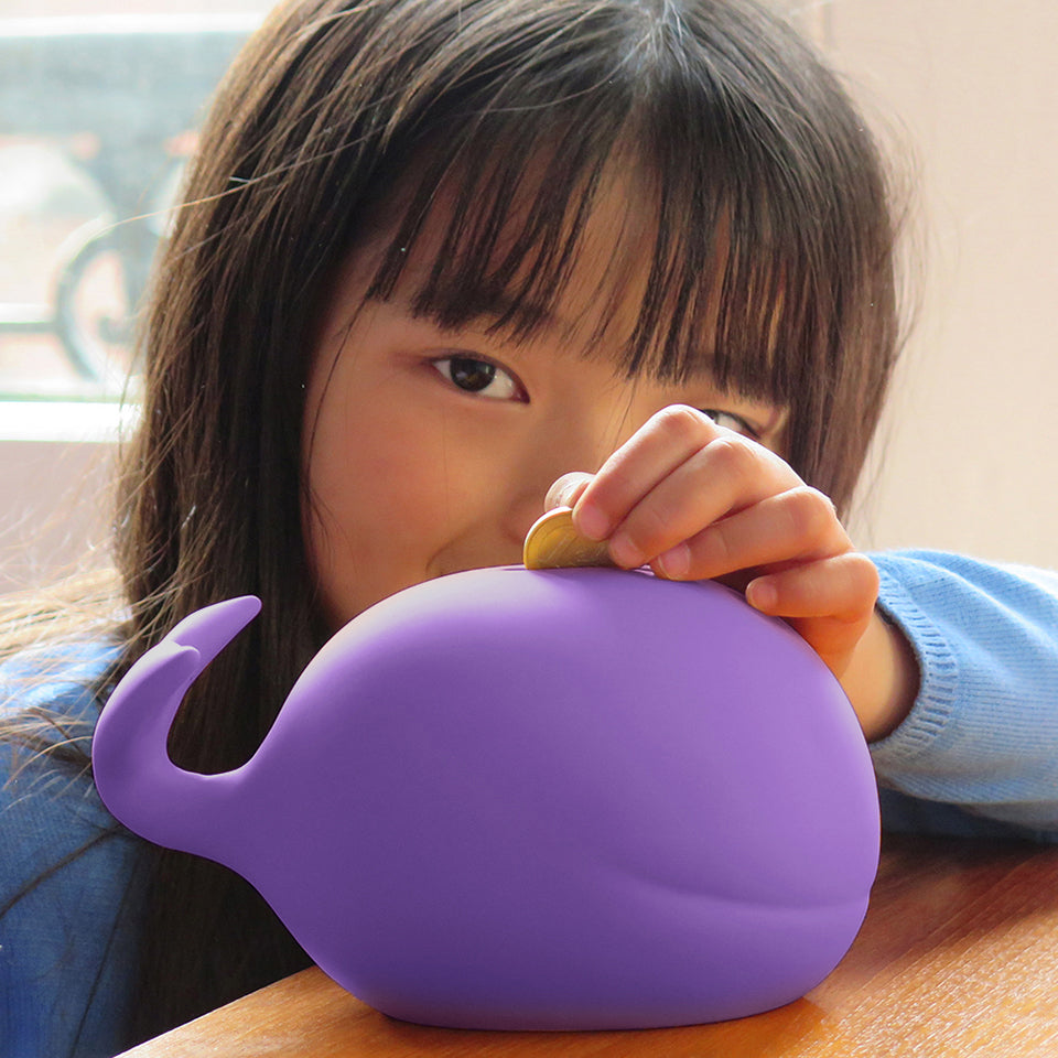SAVE THE WHALES bank - Money Bank for Kids - purple