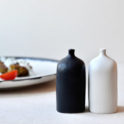 VIALS BLACK & WHITE SALT + PEPPER SET - Modern Porcelain Shakers