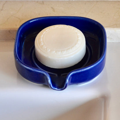 Set of 3 Self Draining Soapdishes - glossy cobalt blue