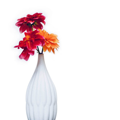Tall textured porcelain flower vase with ceramic surface finish