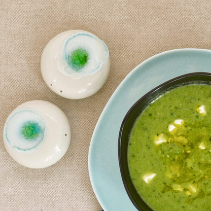 Porcelain salt and pepper shakers with ceramic glaze