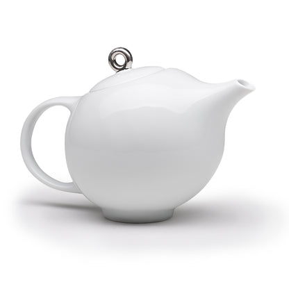 White porcelain Eva Zeisel teapot with mesh filter
