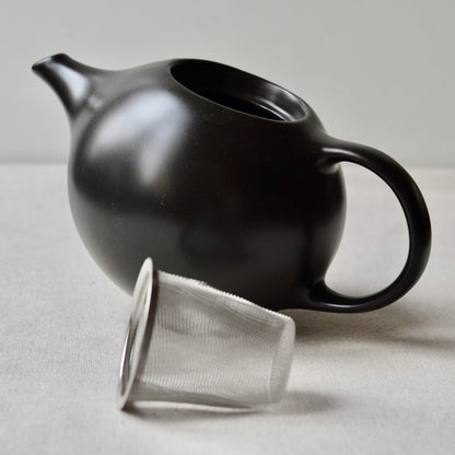 Black ceramic designer teapot with stainless steel filter