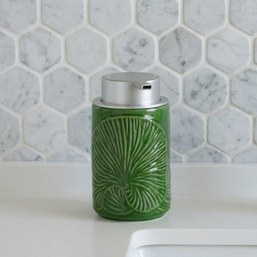 NEW! Handmade Ceramic Foaming Soap Dispenser - Moss Green