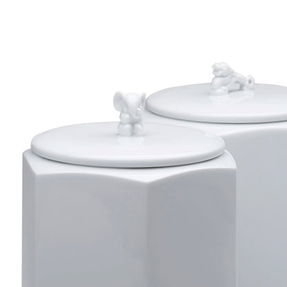 Dragon ceramic jar with porcelain hexagonal canister