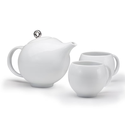 White stoneware modern tea set with Eva Zeisel design