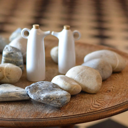 Ceramic oil and vinegar set with white stoneware cruets