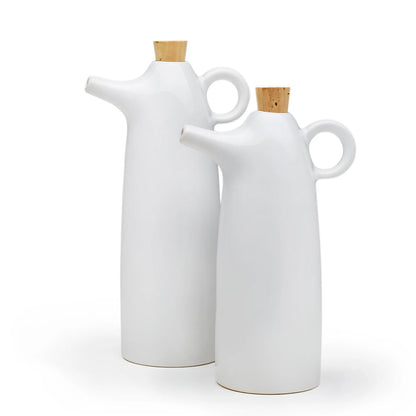 Ceramic oil and vinegar set with white stoneware cruets