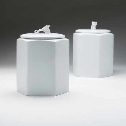 Elephant ceramic jar with porcelain storage canister lid