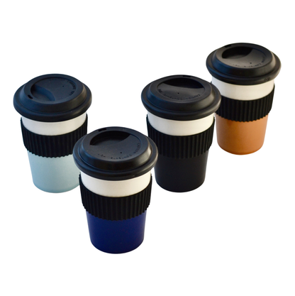 JUEGO DE 4 VASOS DE VIAJE ECOLÓGICOS - AGUA, NEGRO, COBALTO, CAFÉ