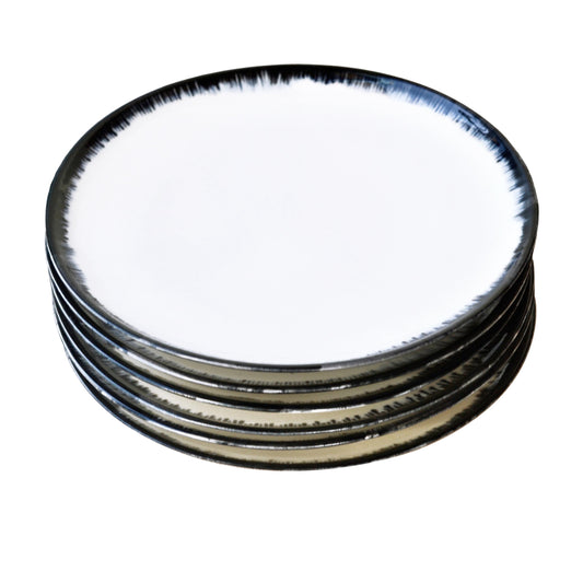 Set of 6 Hand-Painted Black Rim Plates (Custom Order)