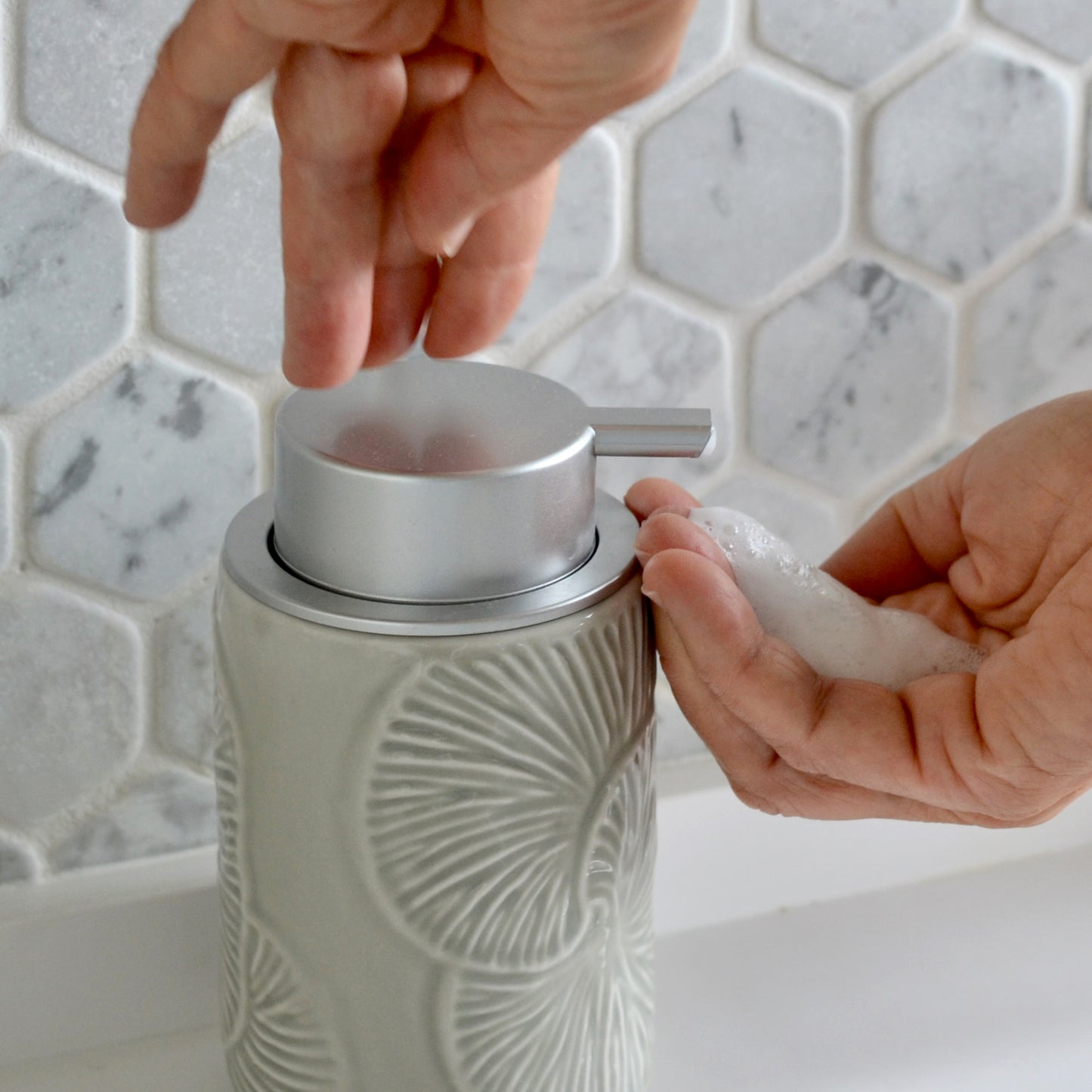 NEW! Handmade Ceramic Foaming Soap Dispenser - Mist Grey