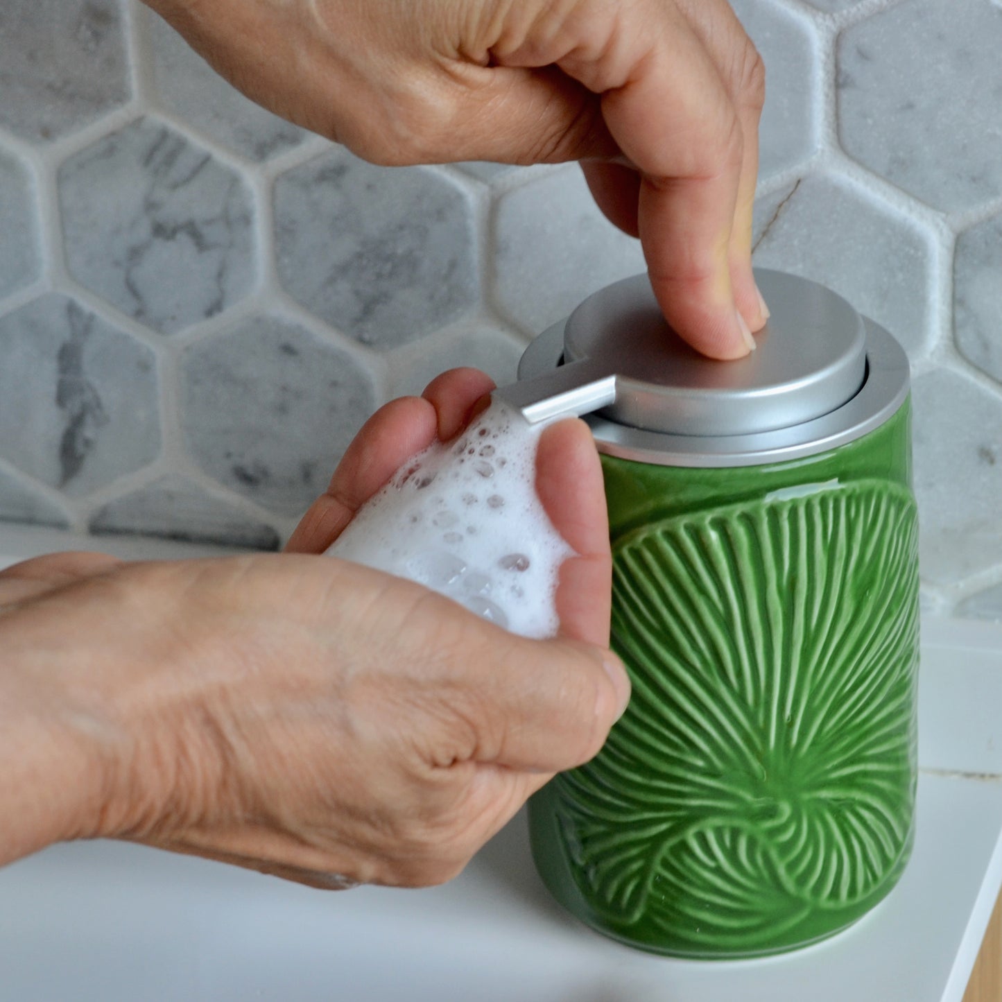 NEW! Handmade Ceramic Foaming Soap Dispenser - Moss Green