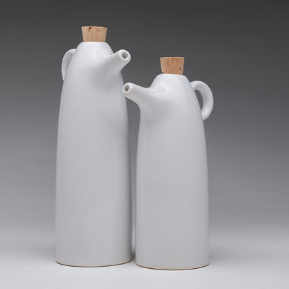 Ceramic oil and vinegar set with white stoneware cruets