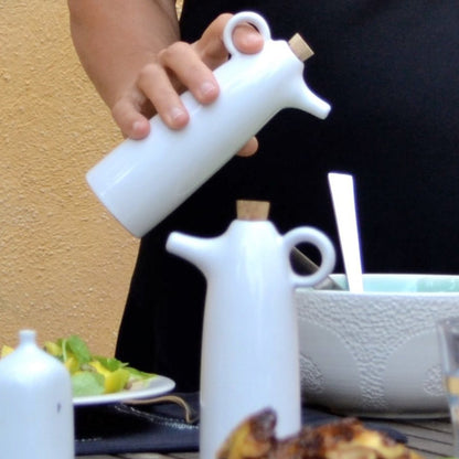 Ceramic oil and vinegar set with white stoneware cruets