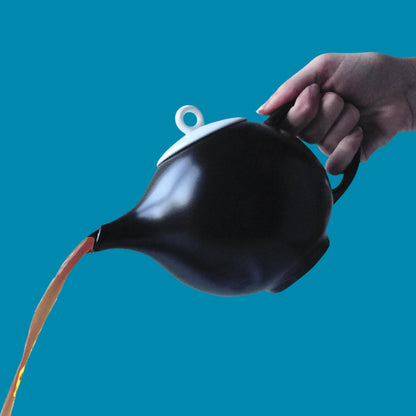 Black ceramic designer teapot with stainless steel filter