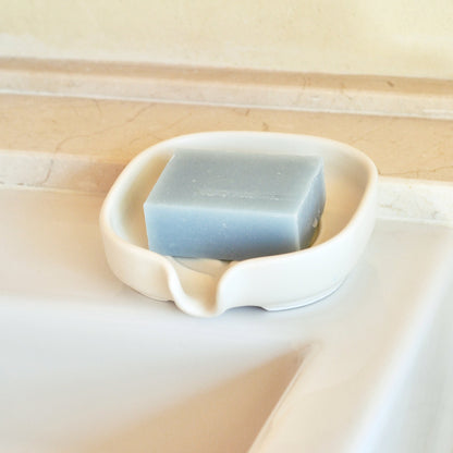 White matte ceramic self draining porcelain soap dish