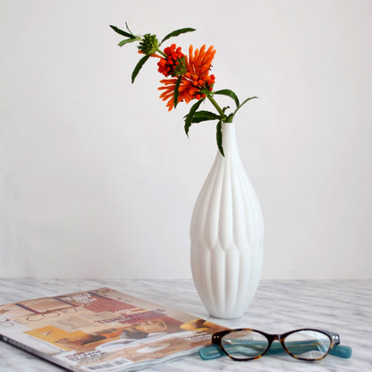 Tall textured porcelain flower vase with ceramic surface finish