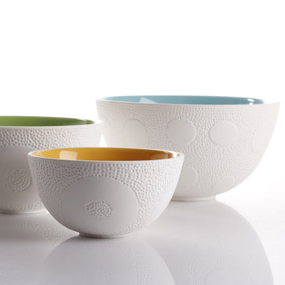 Handmade textured ceramic serving bowls set of three