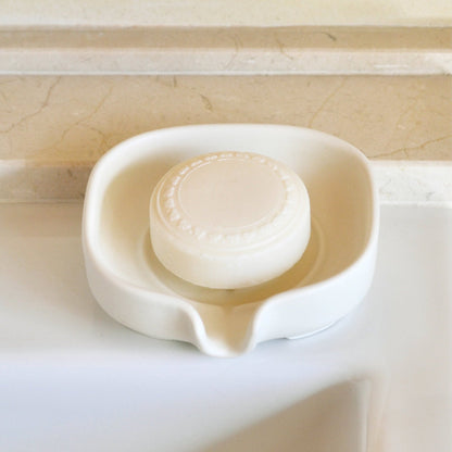 White matte ceramic self draining porcelain soap dish