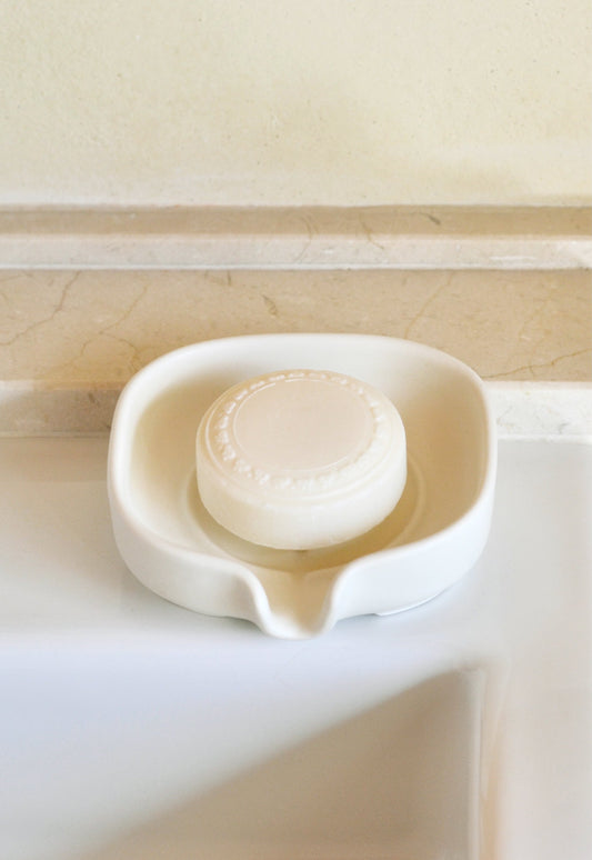 Self Draining Soapdish - Zero-Waste Porcelain - White Matte